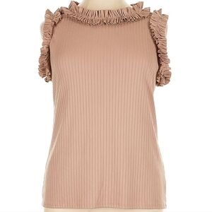 Haptics By Holly Harper Ruffle Sleeveless Top, 1X, Tan
